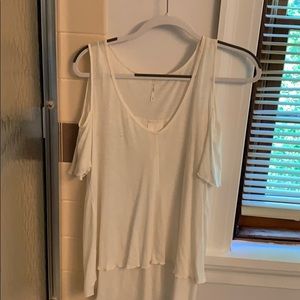 Free People White Shoulder Cut Vneck Shirt